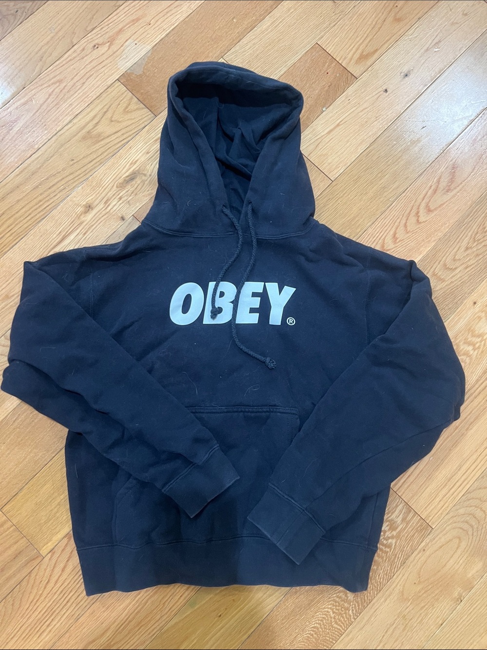 Obey Women's Navy Hoodie with White Logo